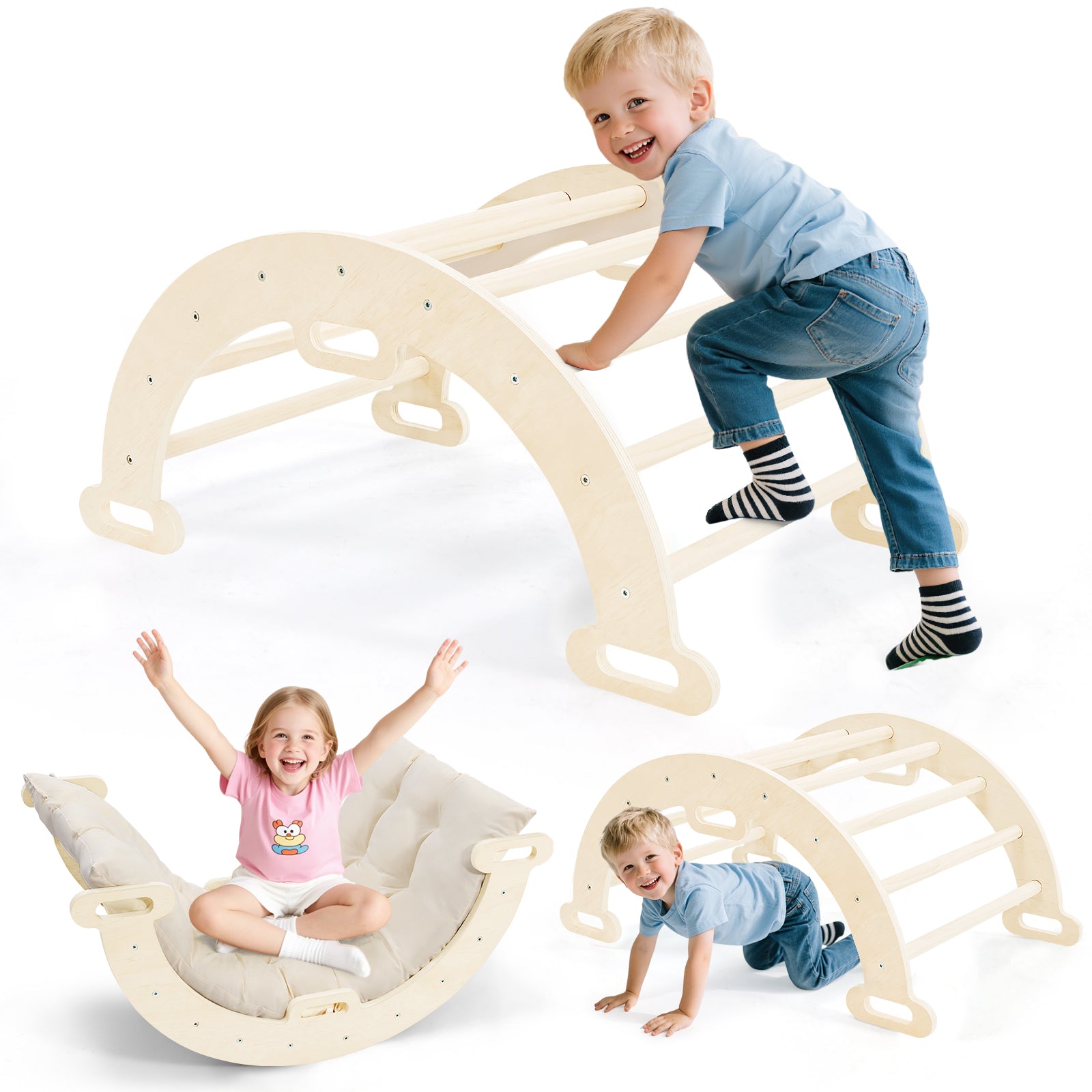 Arco Dondolo Primi Passi™ Montessori in Legno con Cuscino