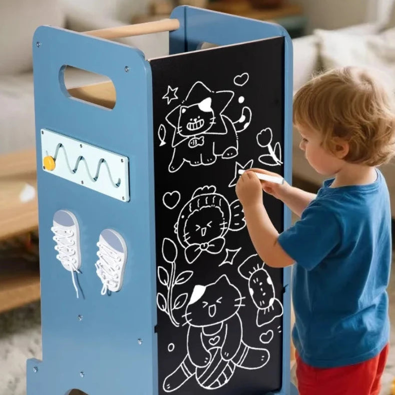 Torre Sgabello Primi Passi™ Montessori - Sgabello, Lavagna e Busy Board