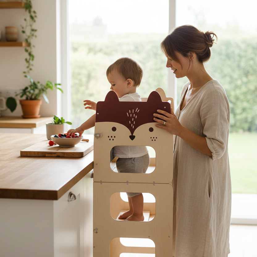 Torre Primi Passi™ Montessori - 3 in 1 Torre, Lavagna, Tavolino con Sedia
