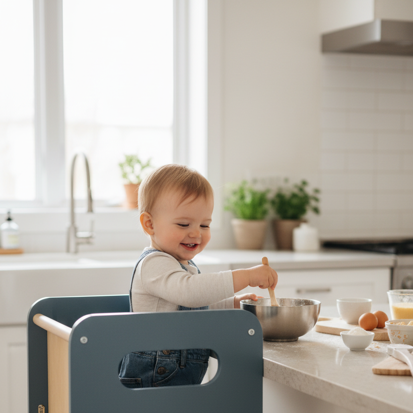 Torre Sgabello Primi Passi™ Montessori - Sgabello, Lavagna e Busy Board