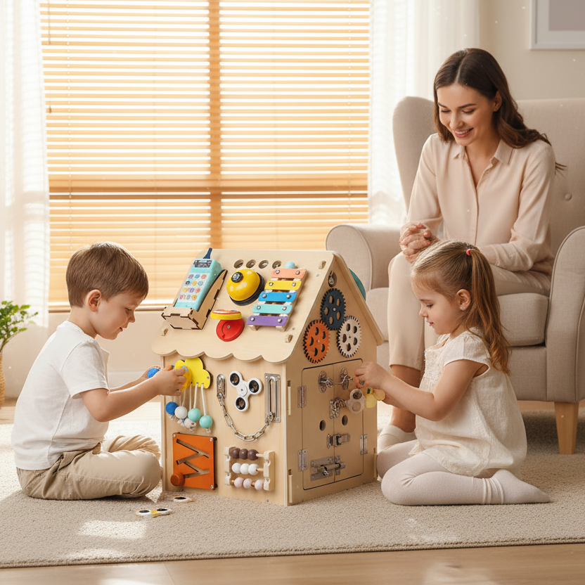 Maxi Casetta Primi Passi™ Montessori in Legno- Gioco Sensoriale Busy Board