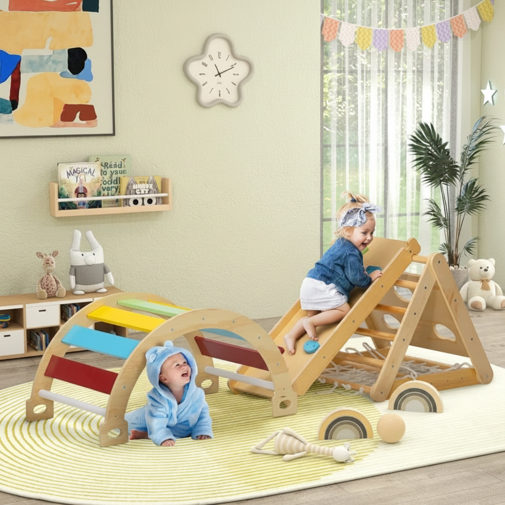 Set Pikler Primi Passi™ Montessori in Legno - Arco, Rampa e Triangolo