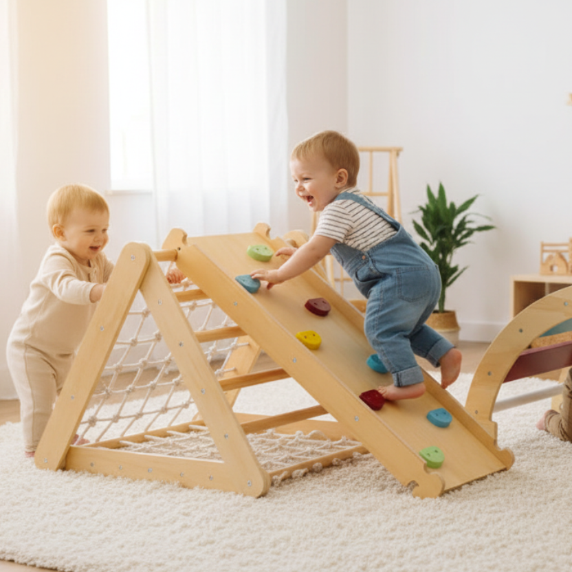 Set Pikler Primi Passi™ Montessori in Legno - Arco, Rampa e Triangolo