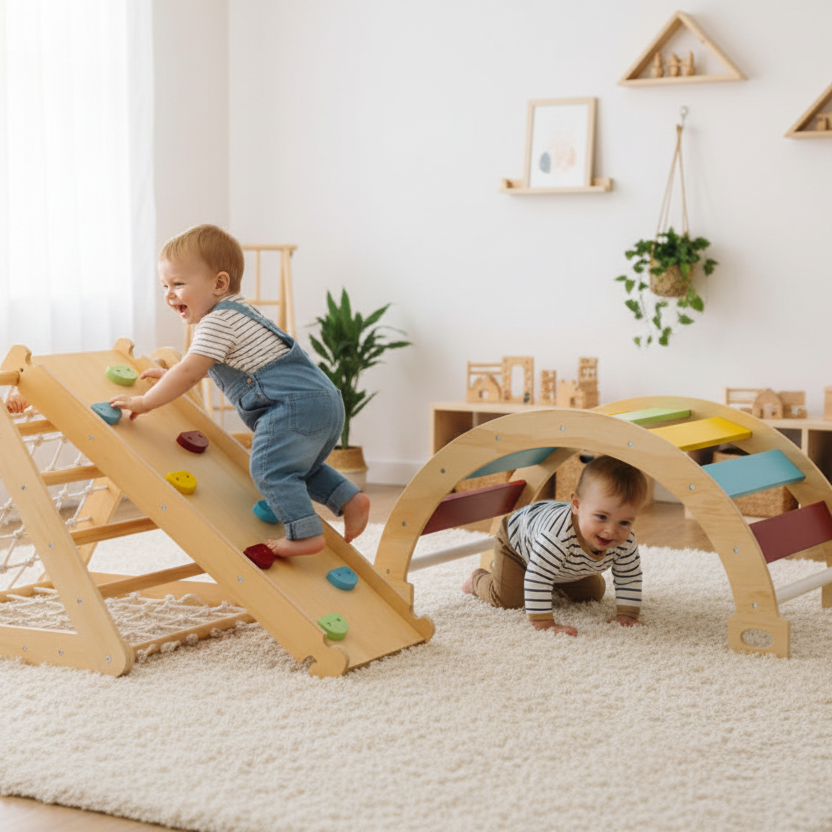 Set Pikler Primi Passi™ Montessori in Legno - Arco, Rampa e Triangolo