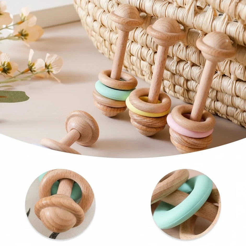 Sonaglio in Legno Primi Passi™ con Anello Silicone