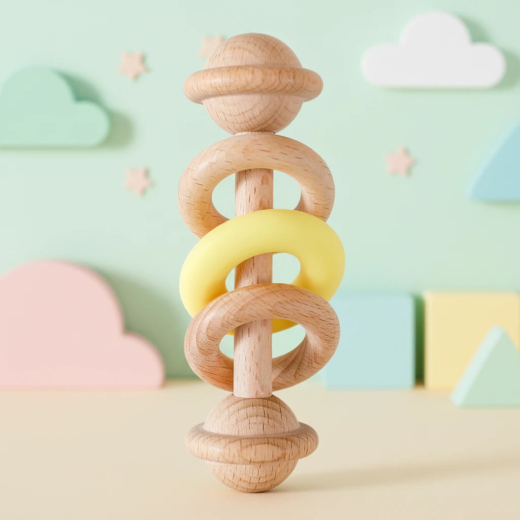 Sonaglio in Legno Primi Passi con Anello Silicone