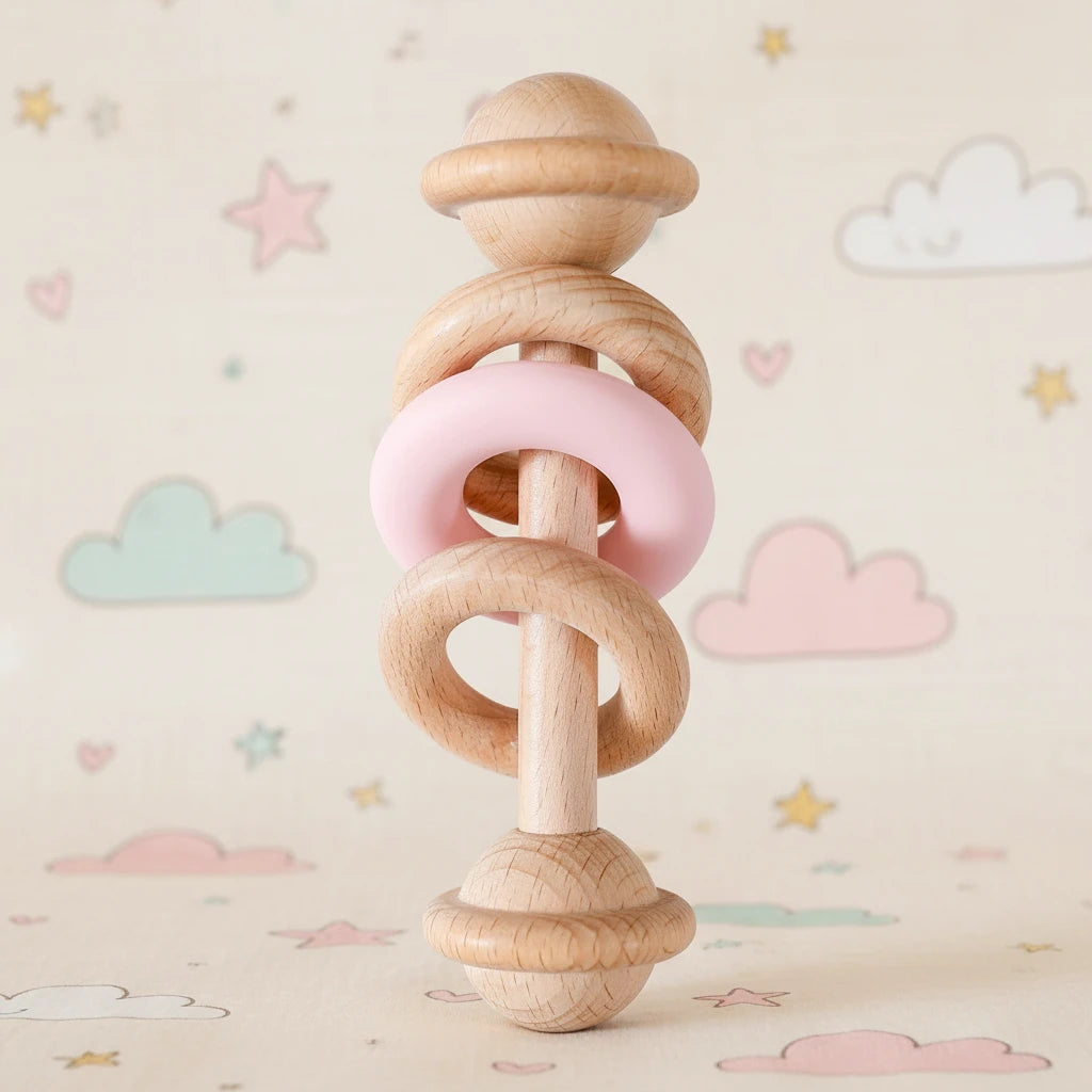 Sonaglio in Legno Primi Passi con Anello Silicone