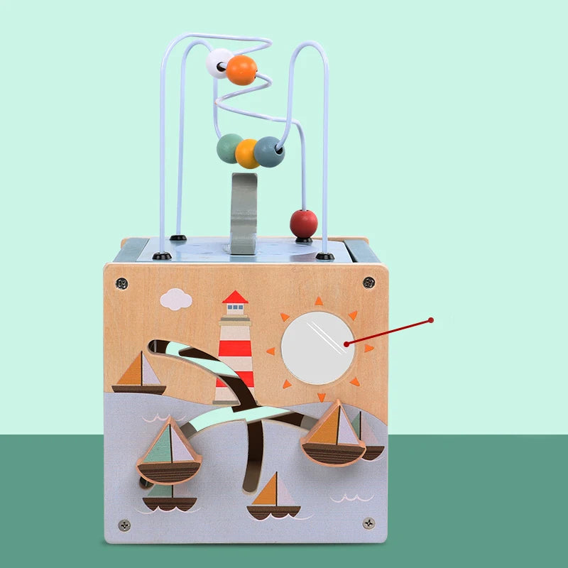 Cubo Sensoriale Primi Passi™ Montessori in Legno - 5 Attività in 1