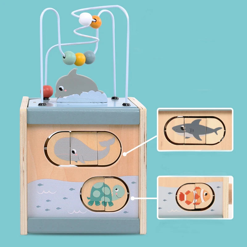 Cubo Sensoriale Primi Passi™ Montessori in Legno - 5 Attività in 1