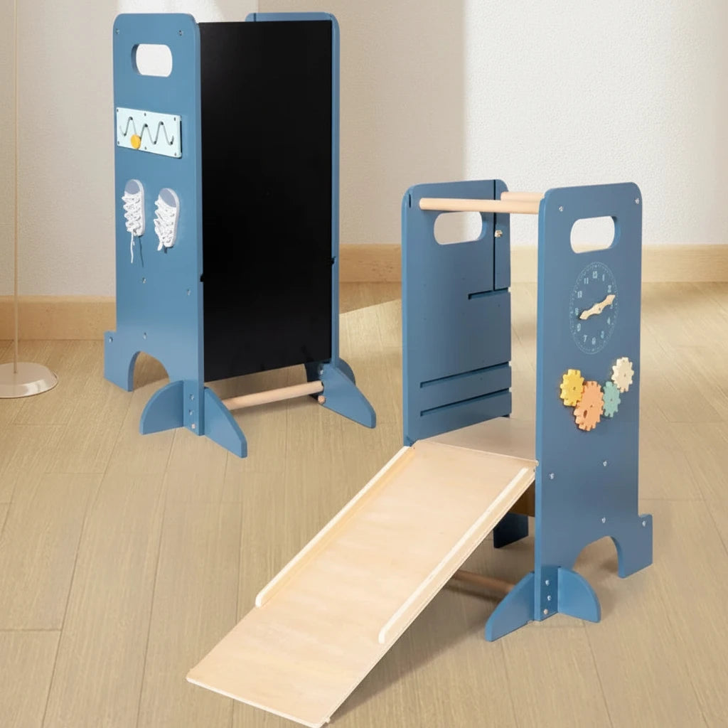 Torre Sgabello Primi Passi™ Montessori - Sgabello, Lavagna e Busy Board