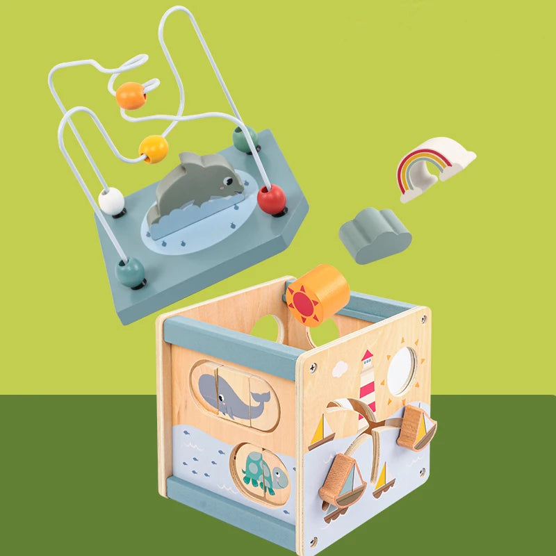 Cubo Sensoriale Primi Passi™ Montessori in Legno - 5 Attività in 1